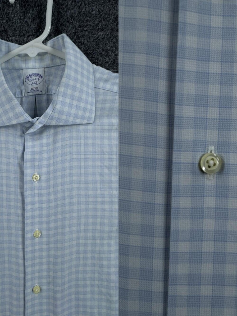 Brooks Brothers Blue White 15.5 2/3 Check Non-Iron Slim Long Sleeve Mens Shirt